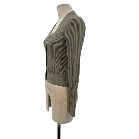 Anine Bing Layla Ribbed Cardigan‎ Sweater Button Front Olive Green Size Small - Picture 7 of 13